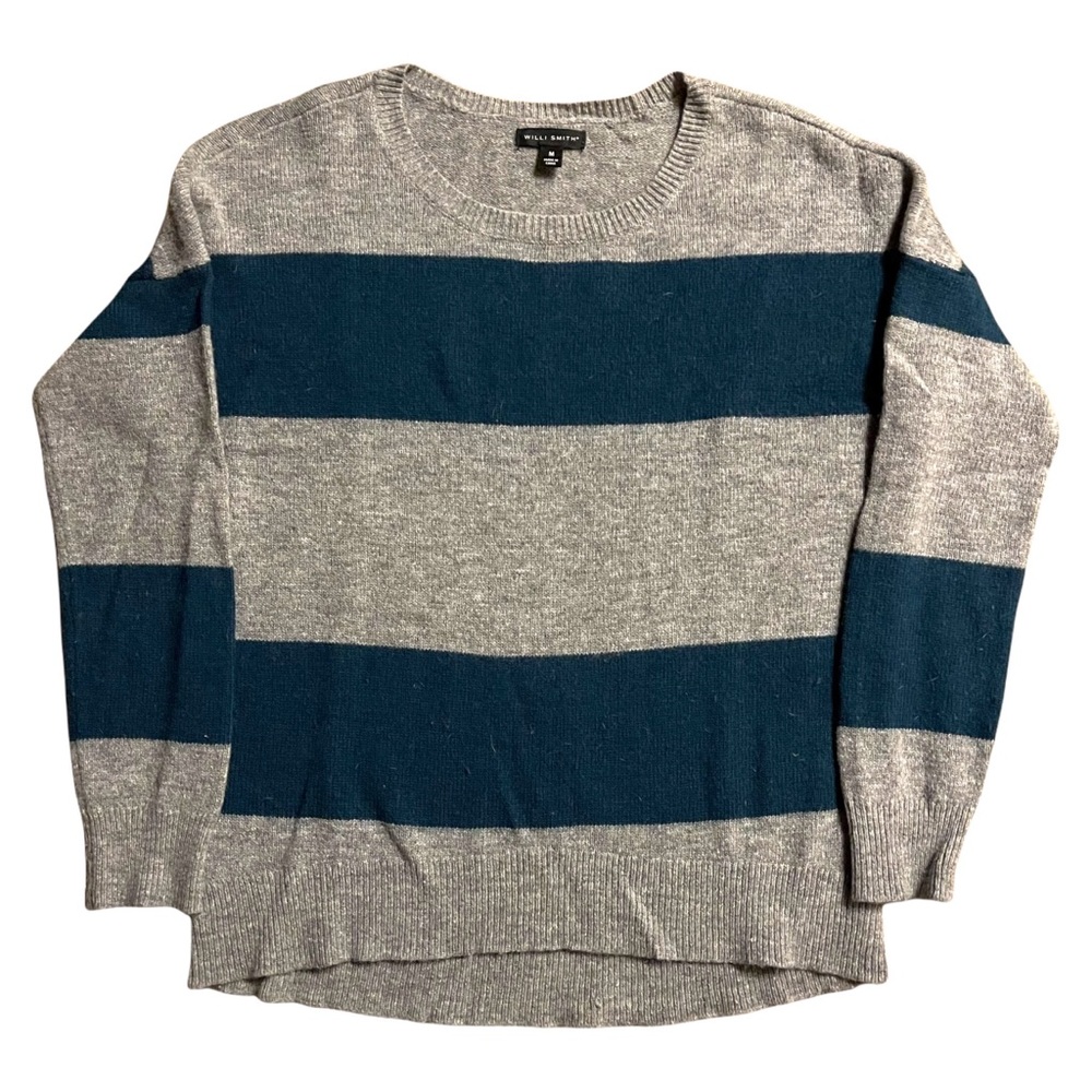 Willi Smith Womens Striped Gray Teal Wool Blend Oversized Sweater Size M